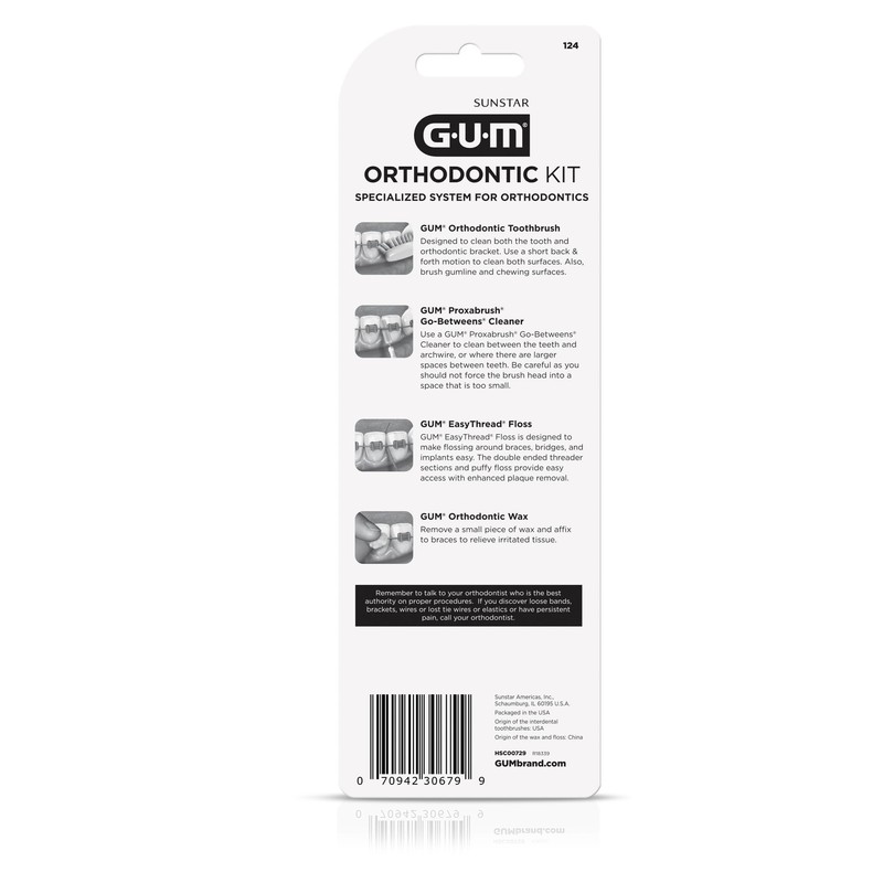 GUM Orthodontic Kit – Features Orthodontic Toothbrush, 3 Proxabrush Sizes
