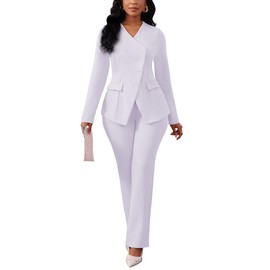 Women's Fall Spring 2 Piece Blazer Outfits Business Casual Oversized Jacket Wide Leg Work Pants Dressy Suit Sets Red M