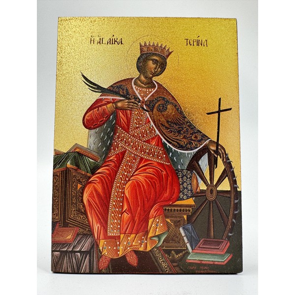 Saint Catherine of the Wheel Christian Icon (4.5" x 5.5"