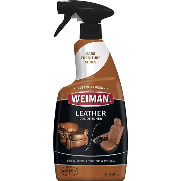 Weiman Leather Cleaner and Conditioner for Furniture - 22 Ounce - Cleans Conditions and Restores Leather Surfaces - UV Protectants Help Prevent Cracking or Fading of Leather Car Seats, Shoes, Purses