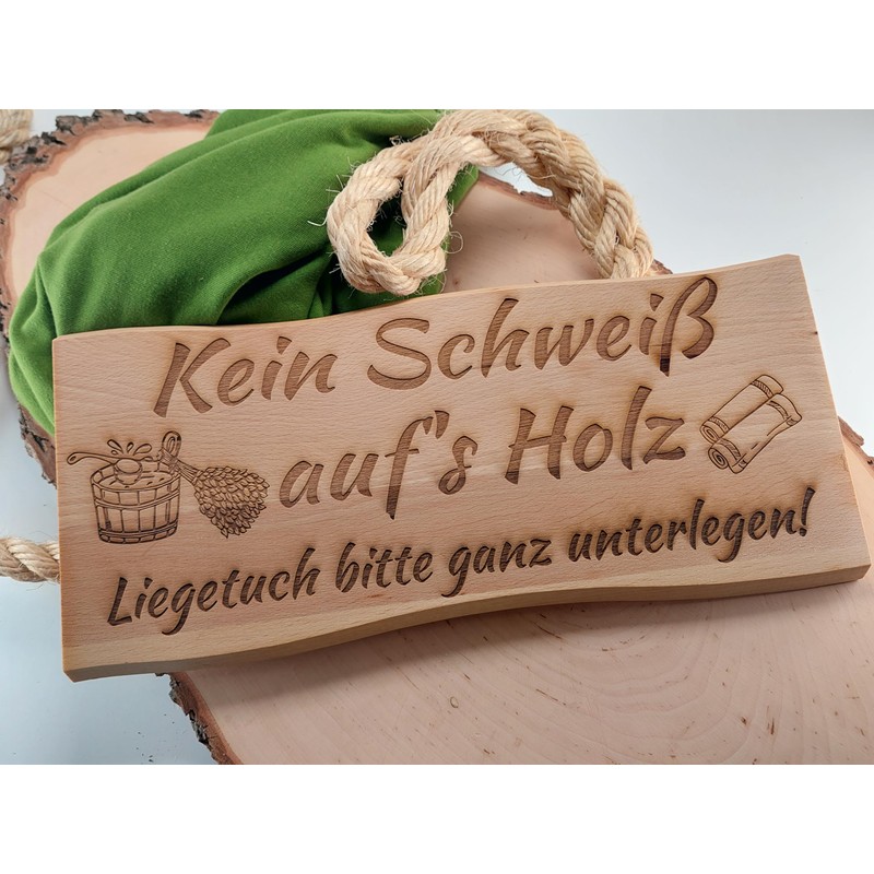 Generisch Sauna Sign Solid Beech Wood 38 x 17 cm