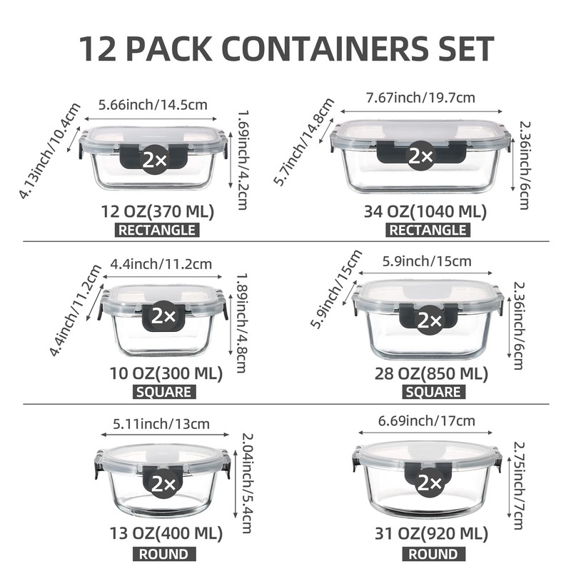 C CREST Food Storage Glass Containers Set of 12 with