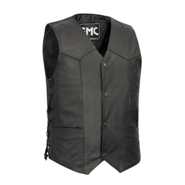 First Mfg Co - Carbine - Men's Motorcycle Biker Riding Black Leather Vest - 8X Large - Western Style Back