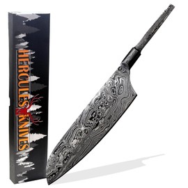 Hercules Knives Custom Hand Forged Damascus Steel Blank Blade Chef Kitchen Knife, Forged Bolster, Woodworking Project Kit, Damascus Billet Bar Handmade Knife Making Supply (FBB-B)