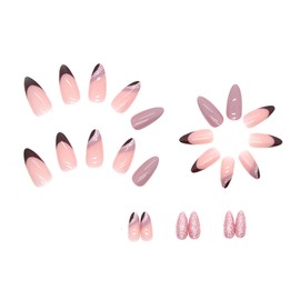 Lwenjing Nail Tips, 24 Pieces, Nail Tips, Handmade Nail Tips, Short Autumn and Winter, Popular Japanese Style, Cute, Simple, Stylish, Bridesmaids, Glossy, False Nails, Double-Sided Tape, Coming of Age