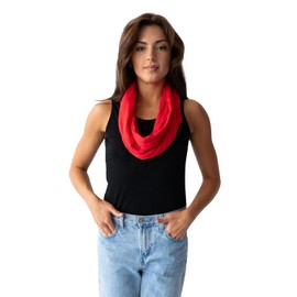 Clever Travel Companion Infinity Scarf with Zipper Pocket - Women's Fashion Scarves Travel Wrap for Fall Winter | Neck Scarfs 100% Pickpocket Proof Holiday Tour Travel Scarf (Red)