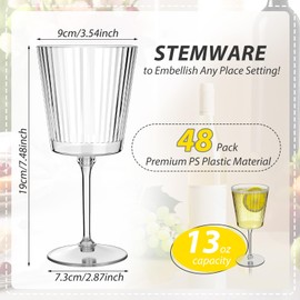 Domensi 48 Pack Plastic Ribbed Wine Glasses 13 oz Acrylic Champagne Flutes with Stem Unbreakable Reusable Cocktail Champagne Glasses for Wedding Holiday Birthday Party Supplies