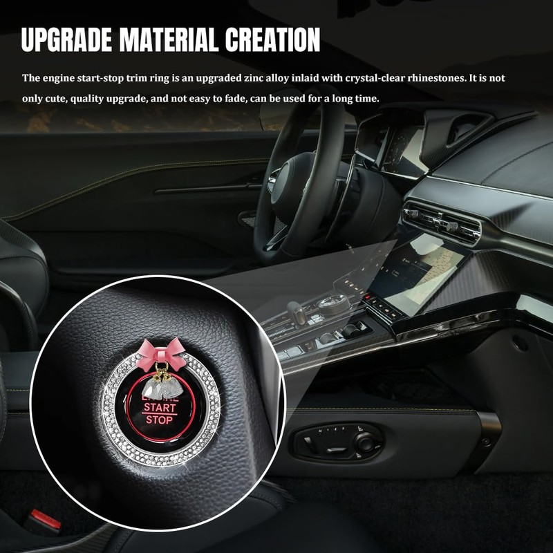 Lyxheth Cute Bow Bling Car Engine Stop Decoration Ring, Engine