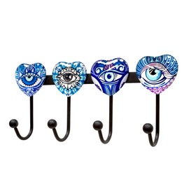 Banllis Coat Rack Wall Mounted with 4 Hooks, Heart Shaped Eyes Decorative Wall Hooks for Hanging Hat, Key, Towel, Purse, Bag and Robe, for Entryway, Bathroom, Hall Organizer Hanger Rack - Metal