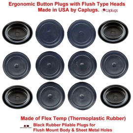 (Pack of 10) Caplugs Brand: BPFE-25MM Rubber Ergonomic Button Plugs Flush Type Heads | Hole Size .965-1.024" || Metal Thickness .031-.079", Black