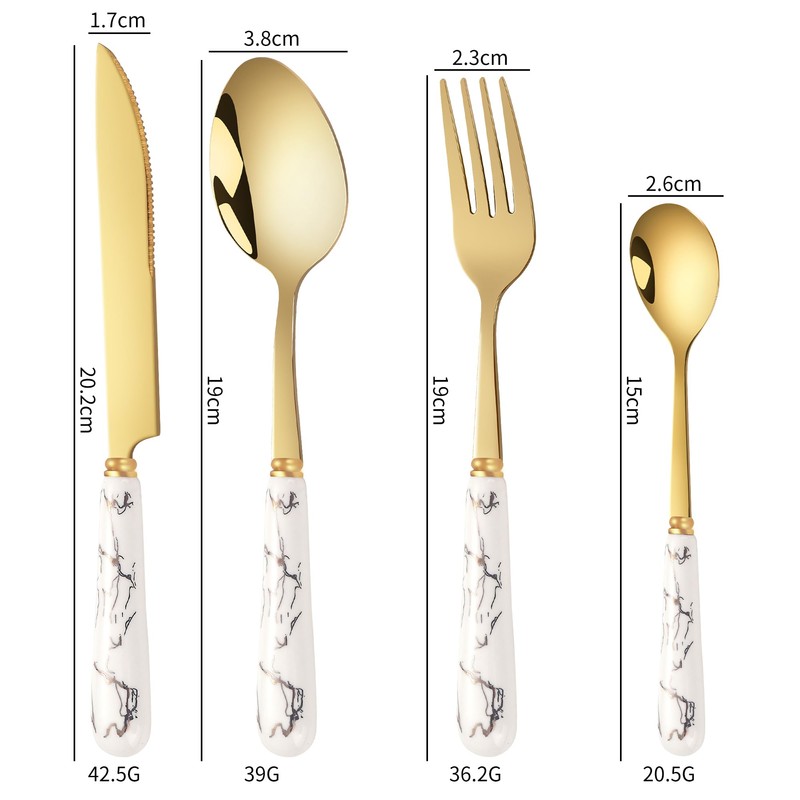 SensiSel 16 Piece Ceramic White Handles and Golden Plated Stainless