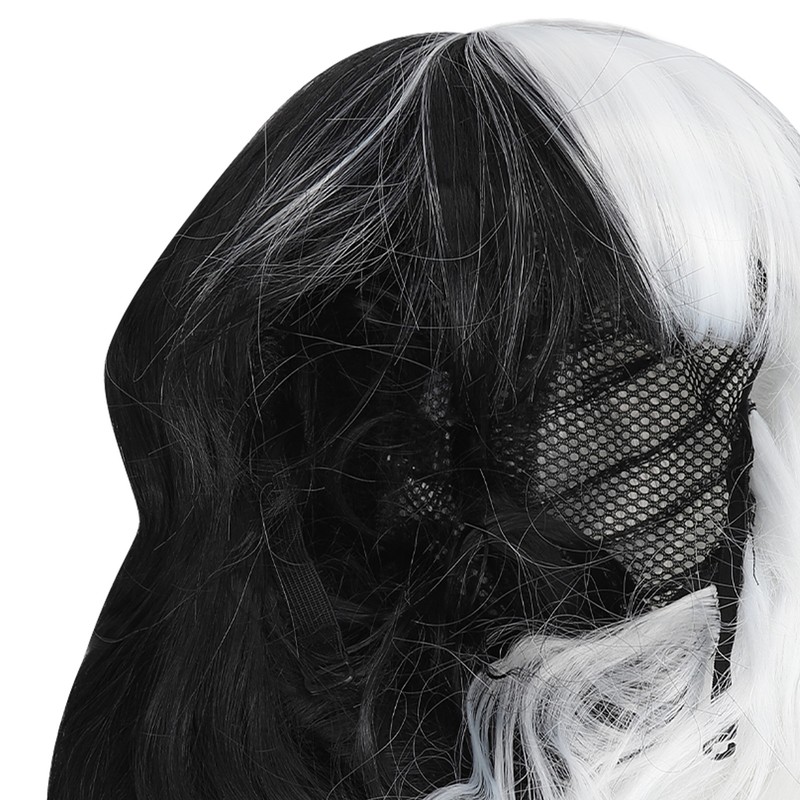 Black and White Short Curly Wig Women Cosplay Party Shoulder