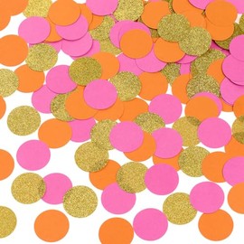 Hot Pink Orange and Gold Confetti Table Decoration for Baby Shower Valentine's Day Bachelorette Fall Autumn Thank's Giving Party,1.2 inch in Diameter,200 Counts