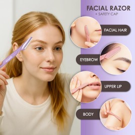 Ecoganic Lavender Facial Razor Set, 10,12PK Value Pack, Eco-conscious, For Peach Fuzz, Eyebrows, Shaving, Travel Size, Safe (12PK Lavender)