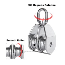 Risegun Pack of 2 M25 Double Pulleys, Stainless Steel Pulley Pulley 150 kg 330 lb High Performance Turntable Block 360 Degree Rotary Roller for Cable Lifting Equipment