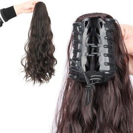 SYXLS Ponytail Extension For Women, 23inch Claw Clip In Long Curly Wavy Ponytail Hair Extension, Claw Clip Ponytail Hair Extensions, Suitable For Girls To Wear On Daily(Black Brown)