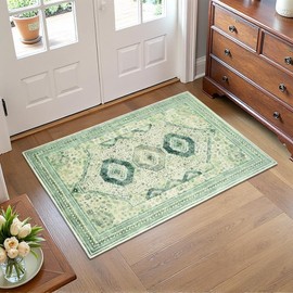 Maxsoft Small 2x3 Washable Rug for Entryway, Soft Print Rugs for Entrance, Indoor Low Pile Thin Non-Slip Carpets for Front Door Indoor Door Mat, Kitchen Floor,Bathroom, Bedroom Bedside, Light Green