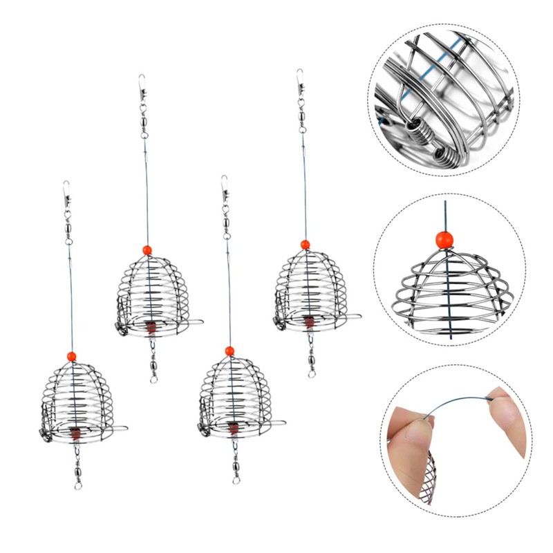 BESPORTBLE 4pcs Stainless Steel Fishing Bait Cage Durable Fish Trap