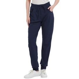 QBK Women's Scrub Pant Yoga Jogger Tapered with Drawstring Waistband 5 Pockets 4-Way Stretch Soft (XS,Navy)