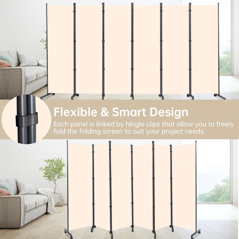 Room Divider 6 Panel Room Dividers/Wheels, Fabric Room Divider Panel