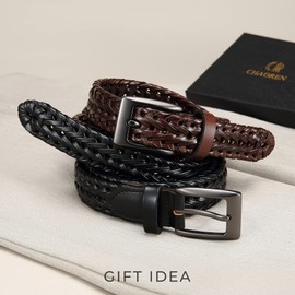 CHAOREN Leather Braided Belts for Men 2 Pack - 1 1/8" Leather Belts in Package Box - Versatile Style Solution