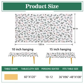 Tailus - Mantel rectangular de hojas de pino de invierno de 60 x 120 pulgadas, cono de pino de hojas, bayas rojas, mantel decorativo para mesa de comedor de granja, Navidad, día festivo, cena, fiesta,