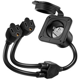 BUMBEE 15 Amp AC Port Plug,125V Power Inlet Socket with Dual 18-inch 14AWG Splitter Extension Cord, Waterproof Cover Shore Power Inlet Plug for RV Boat Electrical Connections