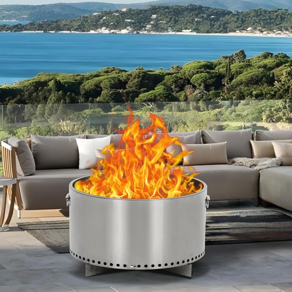 20.5" Smokeless Fire Pit with Air Switch and Handle, Wood