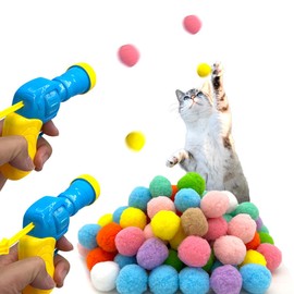 Wugauwor 80Pcs Katze Bälle mit 2 Katze Ball Launcher, interaktive Indoor Katze Spielzeug, Plüsch Katze Teaser Ball, Katzen Ball Spielzeug für Katze Bereicherung, Katze Pom Pom Bälle, Kitty Spielzeug