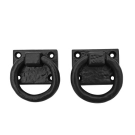 Mystic Colonial Small Ring Door Knocker or Cabinet Pulls - True Solid CAST Iron - Blackened Hammered Finish - Set of 2 Pcs