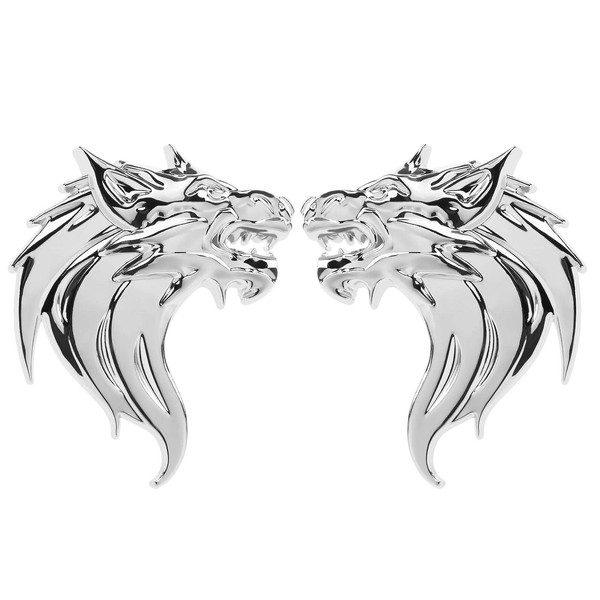 VGOL A Pair 3D Metal Wolf Head Car Stickers Wolf