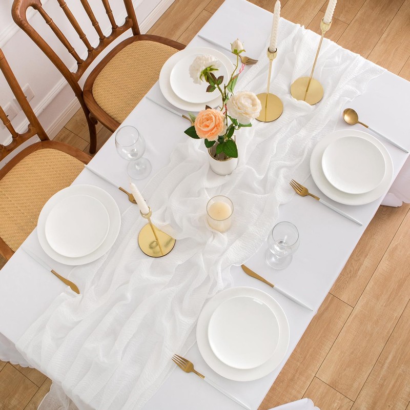 AOKSUNOVA Cheesecloth Table Runner White 80 x 300cm Boho Gauze