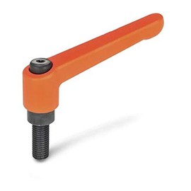 DOLD Mechatronik | verstellbarer Klemmhebel mit Aussengewinde, orange, M10x63mm