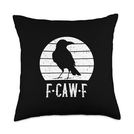 F-Caw-F Black Crow Black Bird Retro Moon Vintage F-Caw-F Throw Pillow