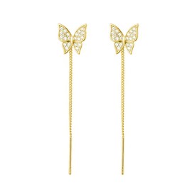 SLUYNZ 925 Sterling Silver CZ Butterfly Dangle Earrings Chain for Women Teenager Butterfly Dangling Earrings Threader Tassel, Sterling Silver