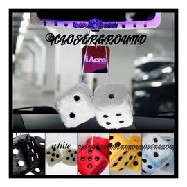Moioee Pair of Retro Square, 3 inch Fuzzy Plush Dice with Dots, Car Mirror Hanging Decoration, Auto Rearview Mirror Ornament, Couple Pendant Charms, Home Decorative Car Interior Accessories (White)