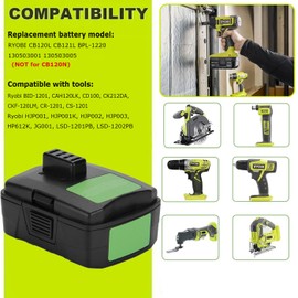 Hanaix 12V 3.0Ah Battery Compatible with RYOBI CB120L CB121L BPL-1220 130503001 130503005 BS12CA BID-1201 CAH120LK CD100 BID-1201,for RYOBI 12V Battery (NOT for CB120N)