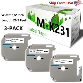 For Brother MK231 Label Tape for M231 M-K231 for PT-M95 Label Makers, Black on White (3PacK)