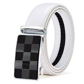 XsFireCow Men's Belt, Stylish, Long Belt, 51.2 inches (130 cm), Auto Lock, No Holes, Gentleman Belt, Long, Business Suit, Work, Gift Box Included, 02 White Golf Belt