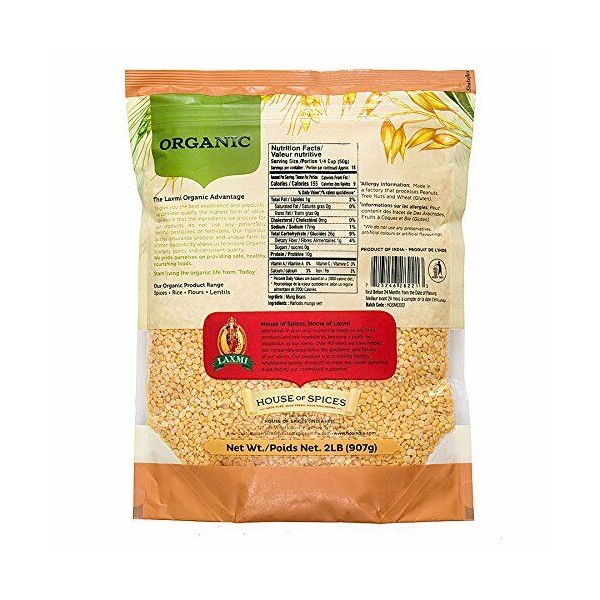 Laxmi Organic Moong Dal, Split Mung Beans, Haricots Mungo Fendus,