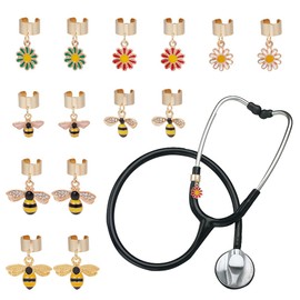 OLYCRAFT 14pcs 7 Styles Bee Stethoscope Charms 0.5~0.7 Inch Daisy Stethoscopes Tag Alloy Pendant ID Name Tag Charm Stethoscope Charms Stethoscopes Accessories for Doctor Nurse Medical Assistant