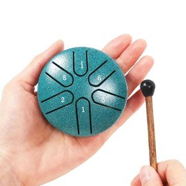 6 Tone Steel Tongue Drum, Durable Portable Mini Steel Drum with Drumsticks, Musical Instrument for Relaxation, Camping, Meditation, Yoga, Percussion Instrument:_Silver_3 inches