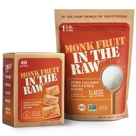In the Raw Monk Fruit Sweetener Bundle – 16 OZ Bag of Natural Powder + 40 Zero-Calorie Sweetener Packets, Keto Sugar Substitute