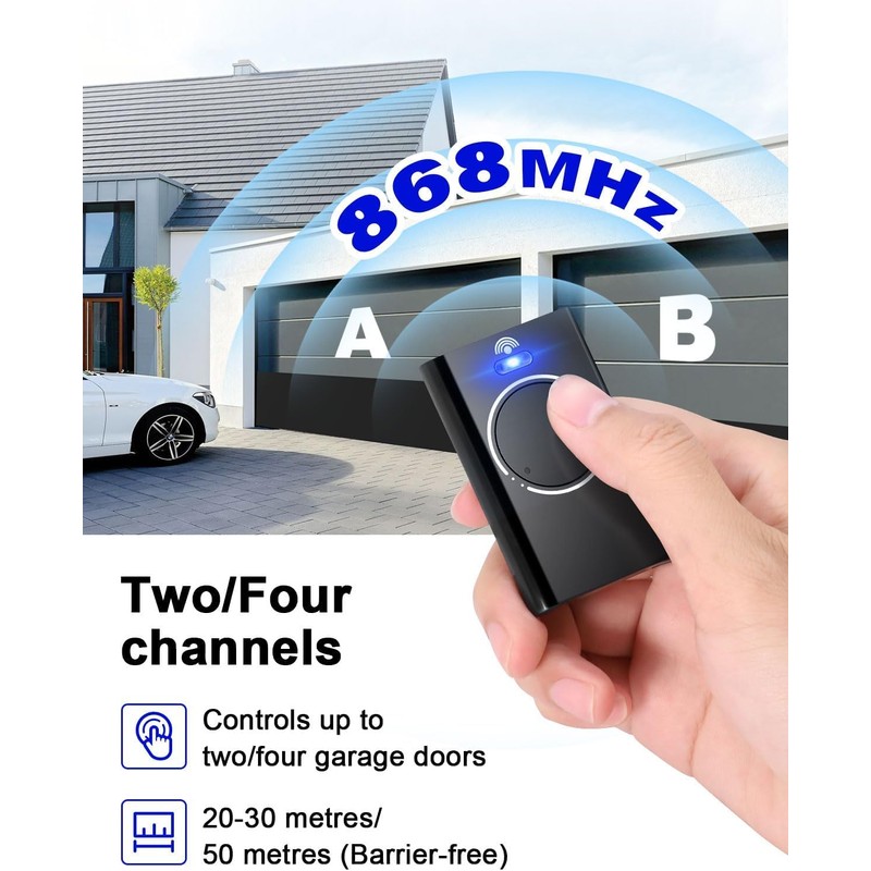 Effdrdfs Garage Door Opener, Handheld Transmitter, 868 MHz, Garage Door