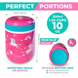 Unicorn Thermo for Hot Food, Insulated Lunch Bag, Stainless Steel Utensil Set. Container for Girls, Kids Hot Lunches, Soup. Wide Mouth Jar, Leakproof Easy Grip, Thermal Vacuum Seal 10 oz 300 ML, Pink
