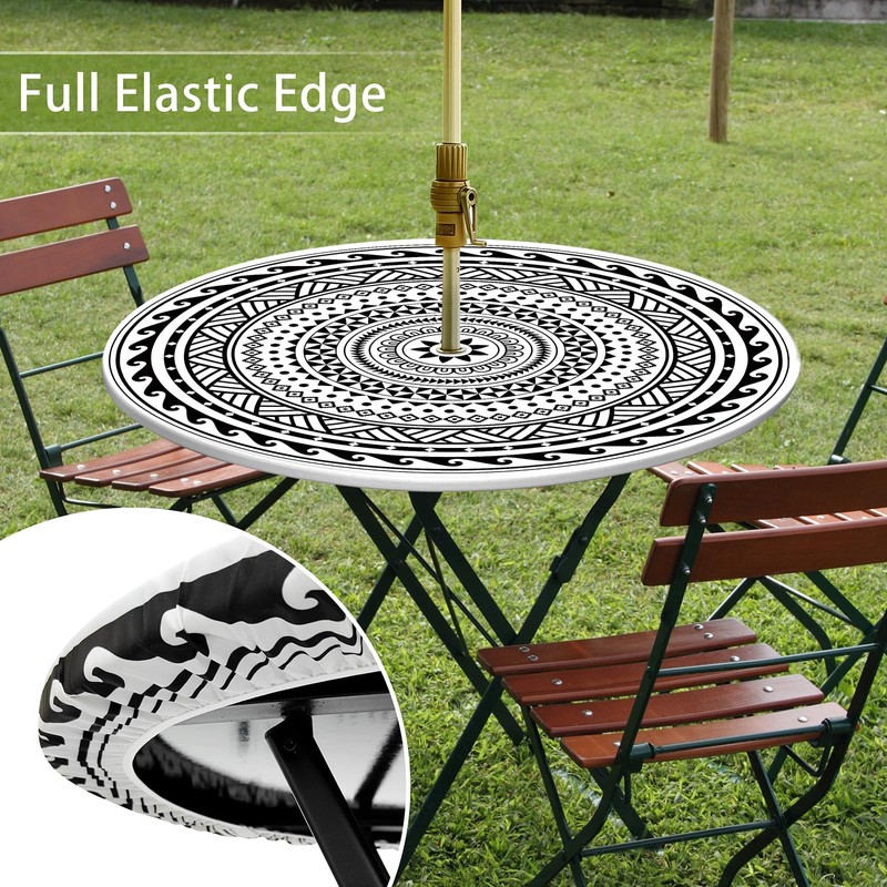 Round Outdoor Tablecloth with Umbrella Hole Waterproof Patio Table Covers