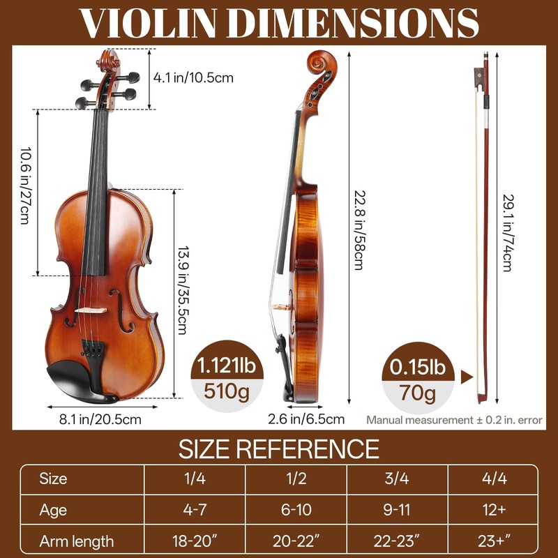 Kmise Violin 4/4 Full Set, High Density Ebony Violins, Glossy
