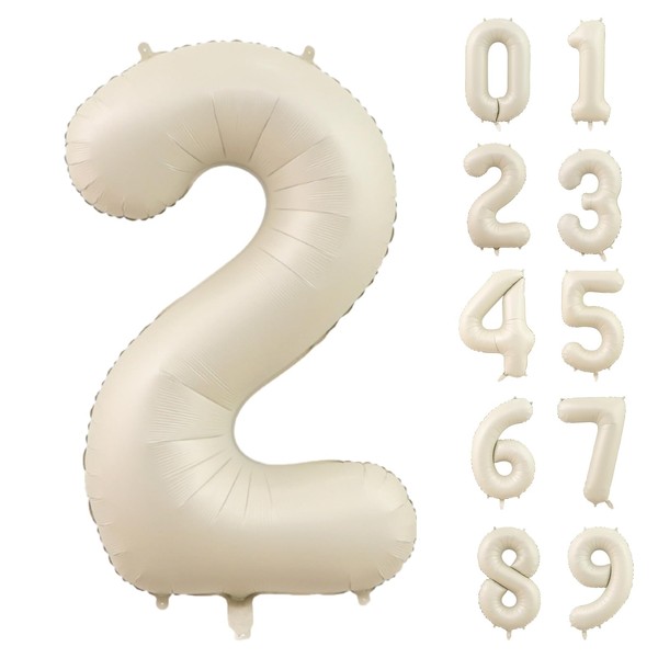 Lausatek Foil Balloons, Number 2, Number 40 Inches, Large, Birthday, Happy Birthday, Decoration, Wedding, Anniversary, Party, White, Approx. 35.4 inches (90 cm), Dull White