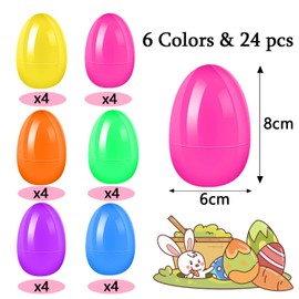 KEELYY 24x Ostereier zum Befüllen Groß, 8x6cm Plastik Eier zum Befüllen, Bunte Ostereier aus Kunststoff für Geschenke und Überraschungen für Kinder zum Basteln zu Ostern