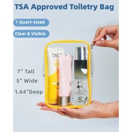 2 Pack TSA Approved Toiletry Bag, Airplane Travel Essentials for Long Flight Flying European International Must Haves Small Quart Size Makeup Zipper Pouch for Women Men Toiletries Liquid Yellow Purple